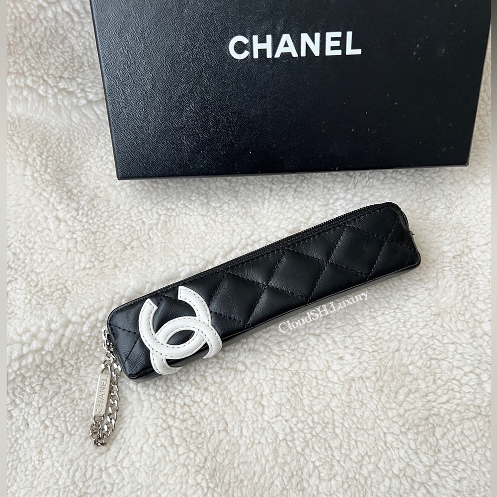 Auth Chanel Cambon CC Logo Black Pencil Case ~ Kept Unused
